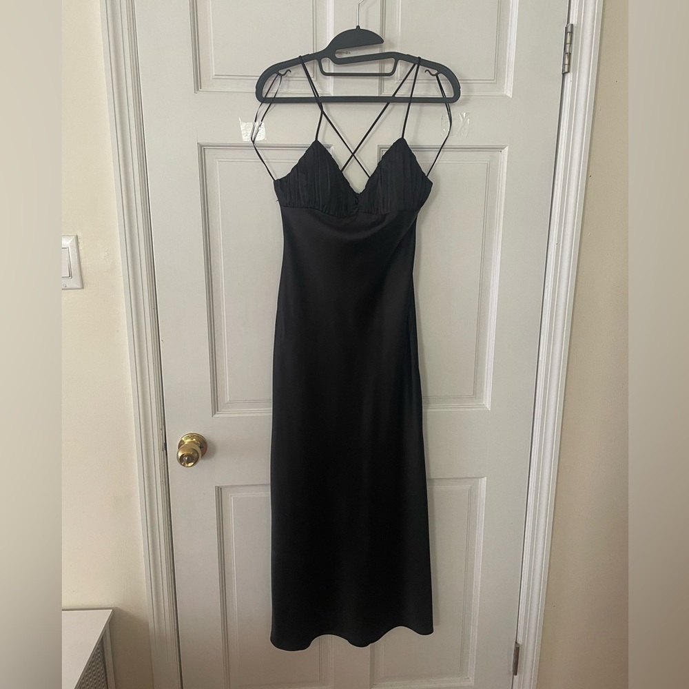 ZARA Satin Black Midi Dress